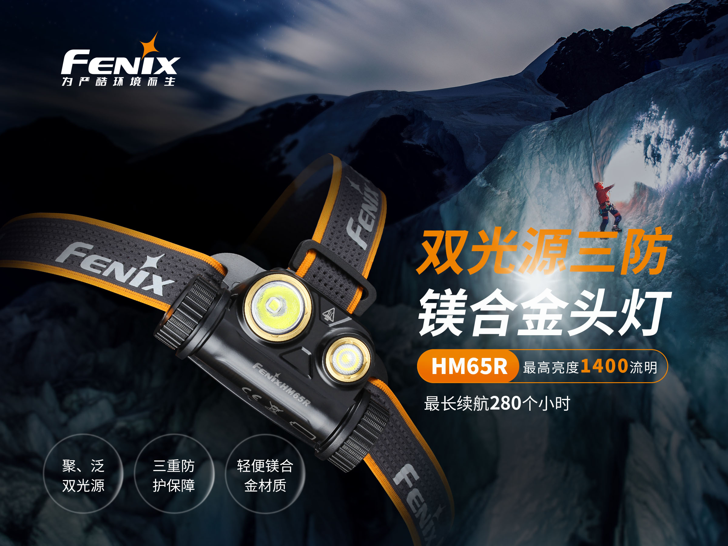 FENIX菲尼克斯HM65R双光源三防镁合金头灯